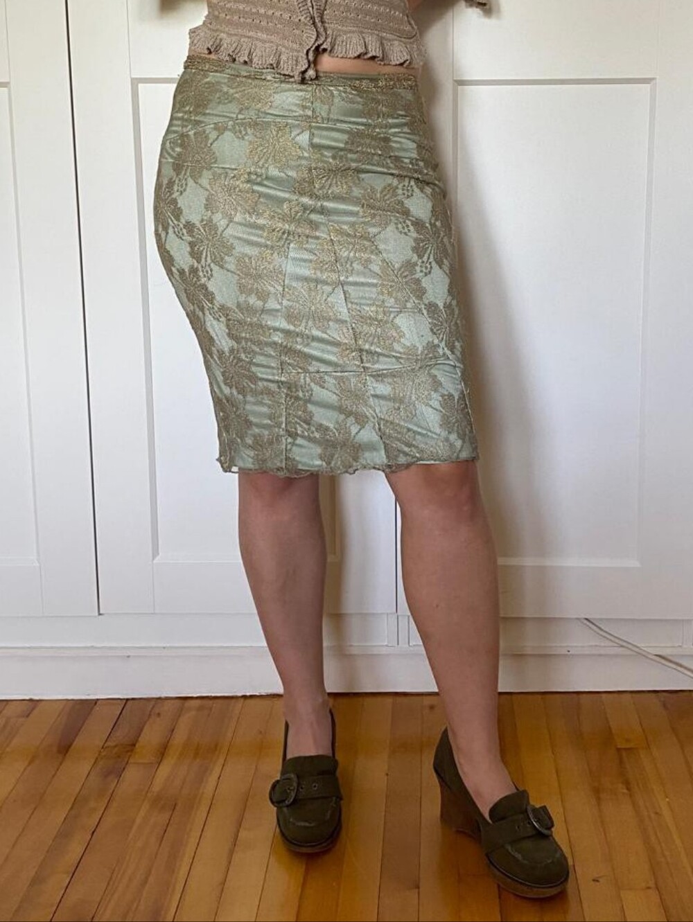 Arden B Green Lace Pencil Skirt